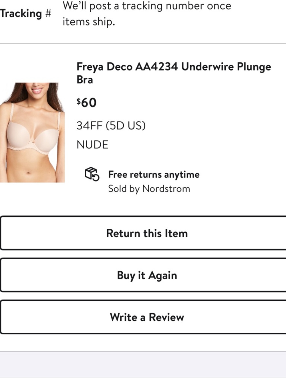 Freya Nude Plunge Underwire Bra 34FF like new